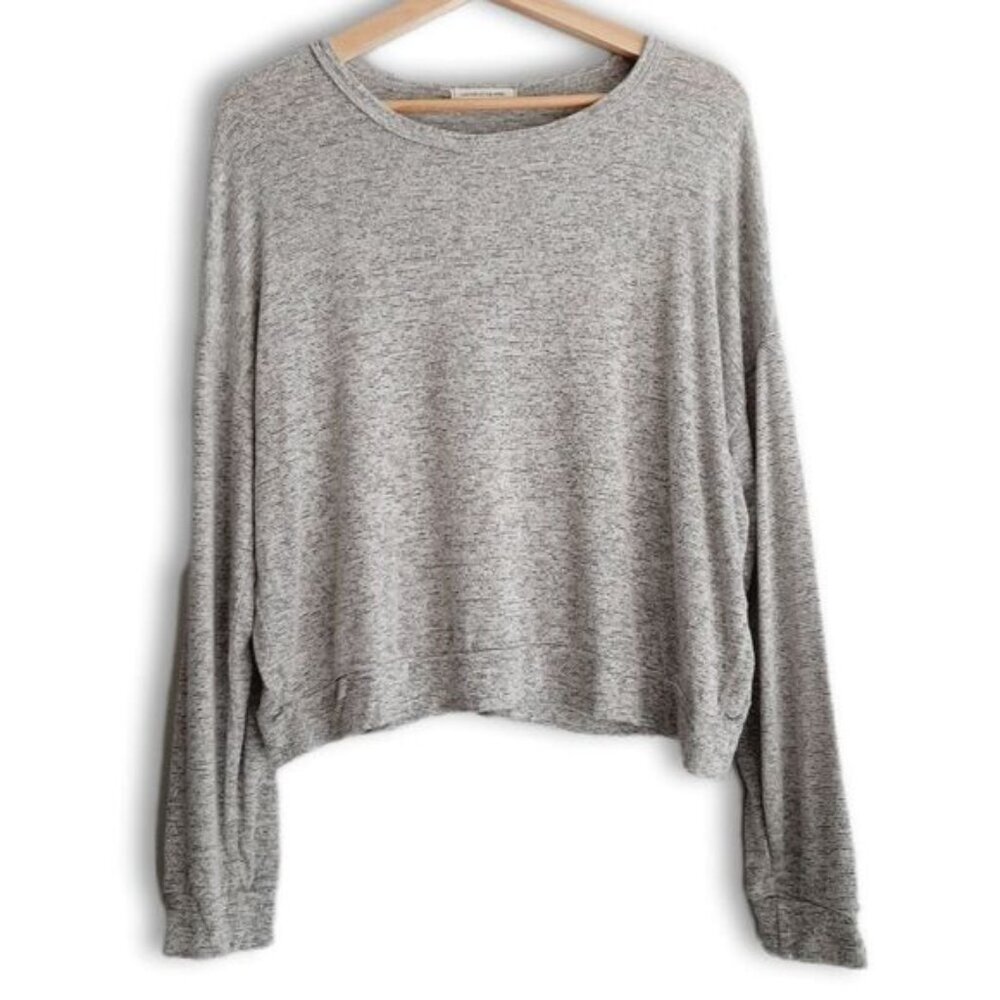 CAUTION TO THE WIND  Boxy Oversized Light Knit Crewneck Top Melange Gray Sz M